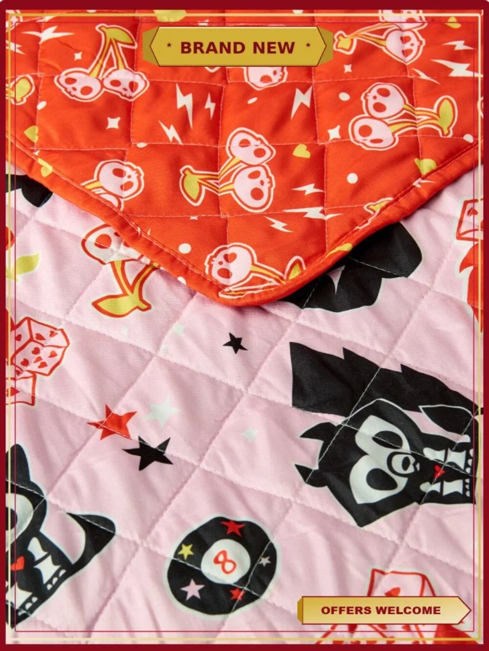 Twin/Full Reversible Microfiber Quilted Blanket Cherry Bomb Skelanimals